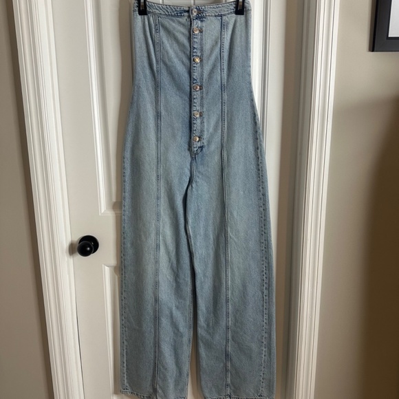 NWT Zara TRF Strapless Off Shoulder Denim Jumpsuit Size XS - Picture 6 of 16